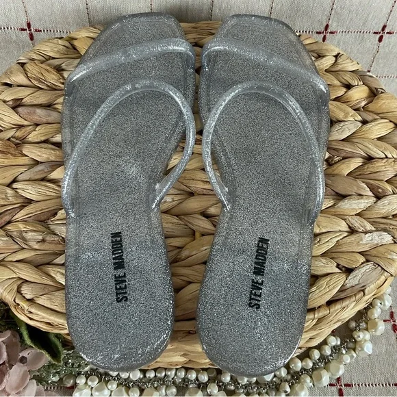 Set of 2 Steve Madden “PIKE” Jelly Flip Flop Sandals Size 6 Pink & Silver New - Picture 8 of 10